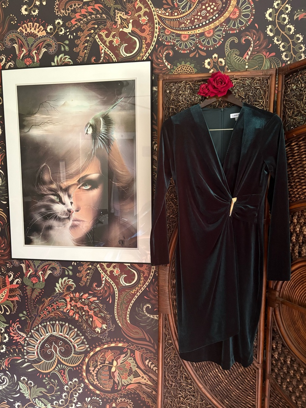 Calvin Klein Emerald Velvet Dress 80s Dynasty Energy Cocktail Party Glam Size 6